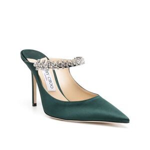 Jimmy Choo Bing 100 Satin Mules With Crystal Strap size 40.5